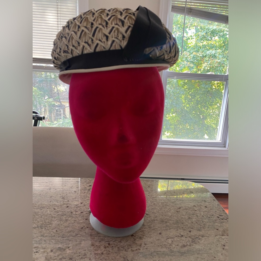 Vintage navy blue/white straw hat. Great condition